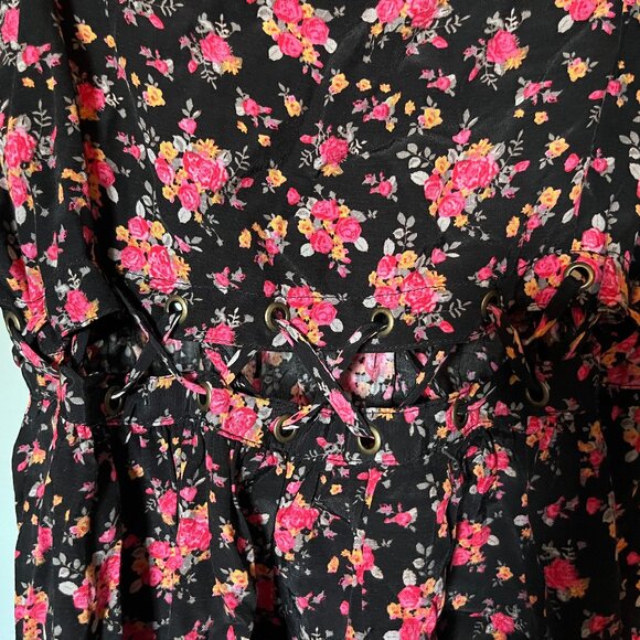 Black & Pink Floral Cut Out Summer Dress NEW (Medium) - Picture 2 of 5